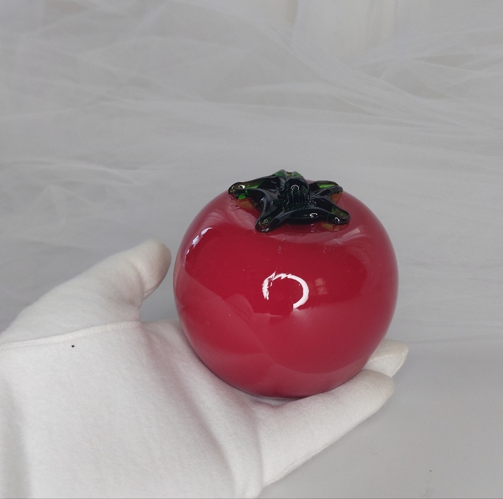 Red Tomato Glass Art Figurine Fruit Bowl Filler
